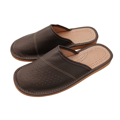 Nezateplené kožené papuče - Hnedé [pánske]